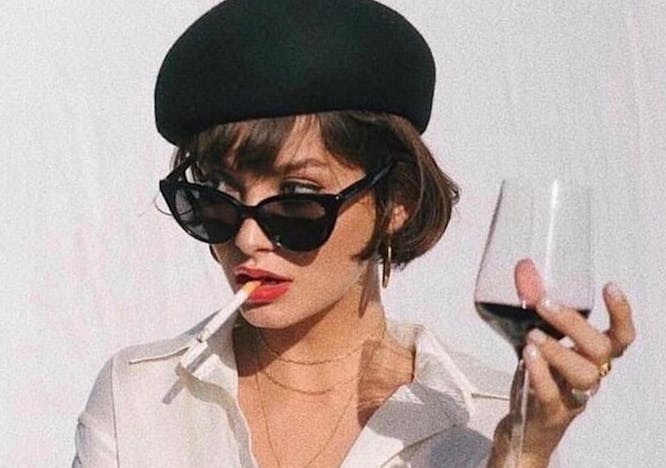 head person face accessories sunglasses smoke adult female woman